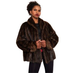 Vintage 1950’s Dark Brown Luxury Mink Fur Jacket Coat Collar Cuffs Size Medium